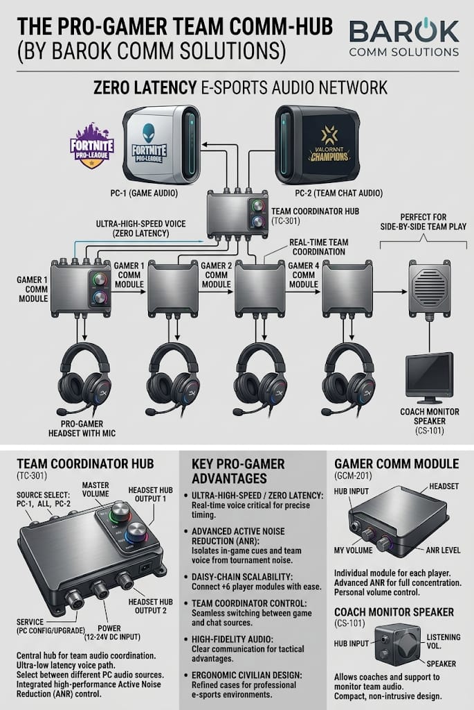 Barok Comm Solutions Pro-Gamer Team Comm-Hub system diagram